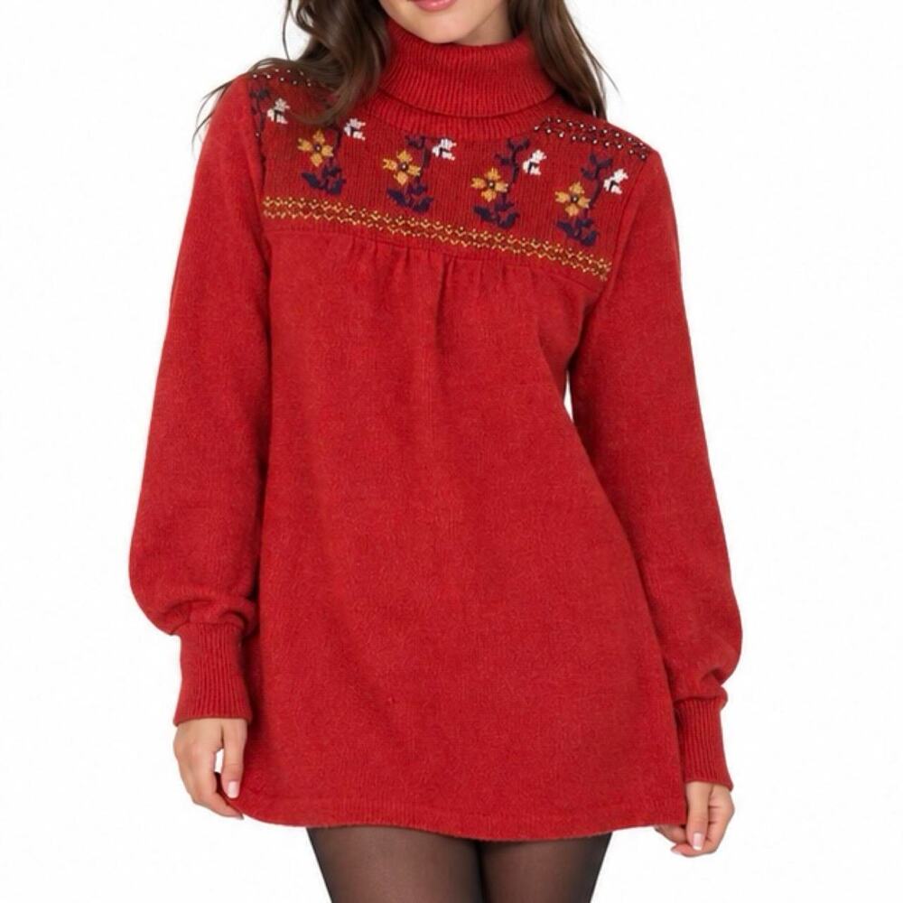 Vintage red 80s great times sweater dress 1980s